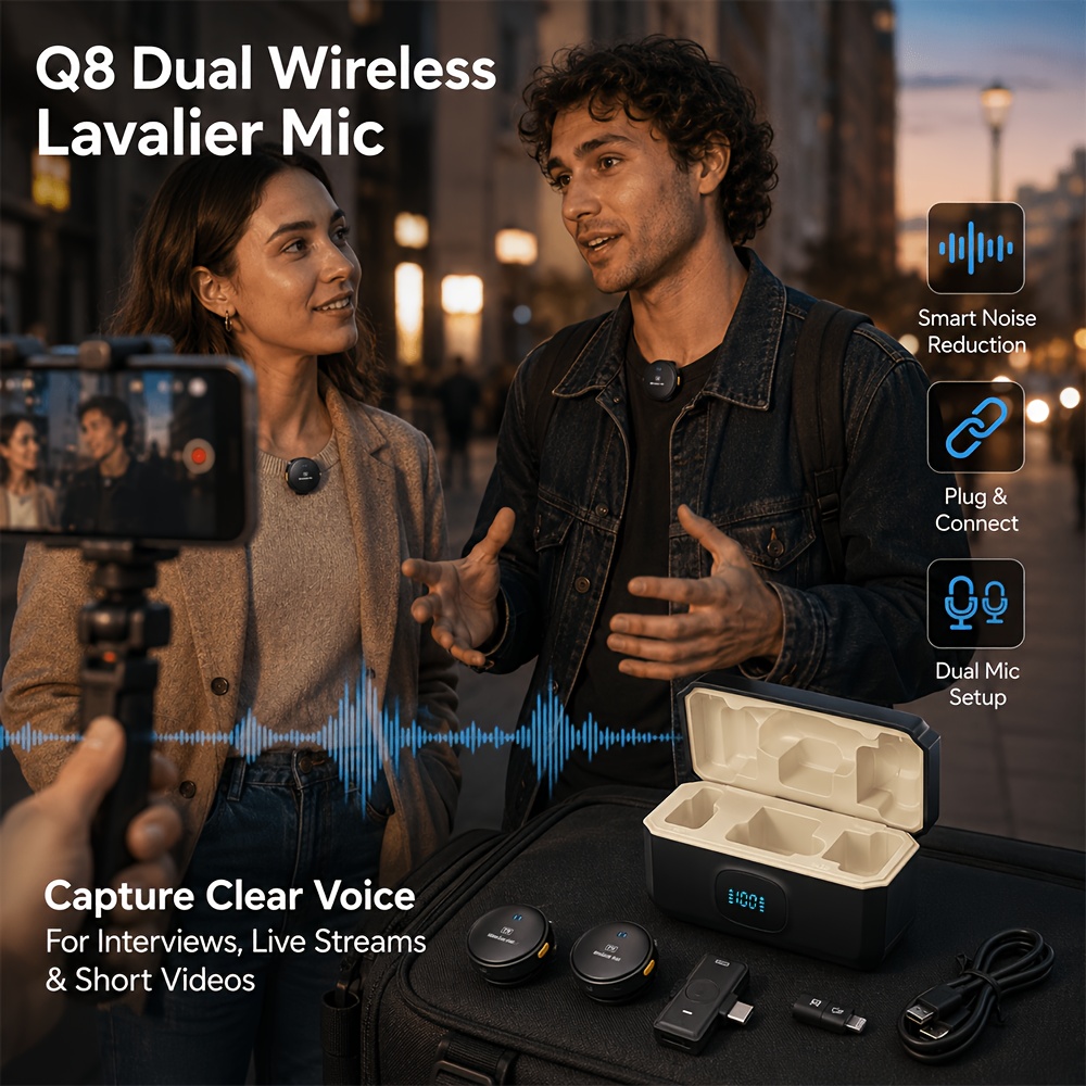 Q8 dual microphone kit being used for an interview