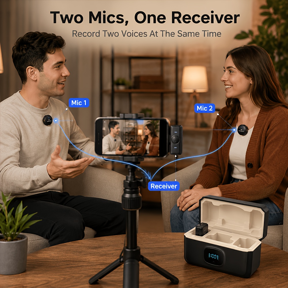Two people using the two included Q8 microphones