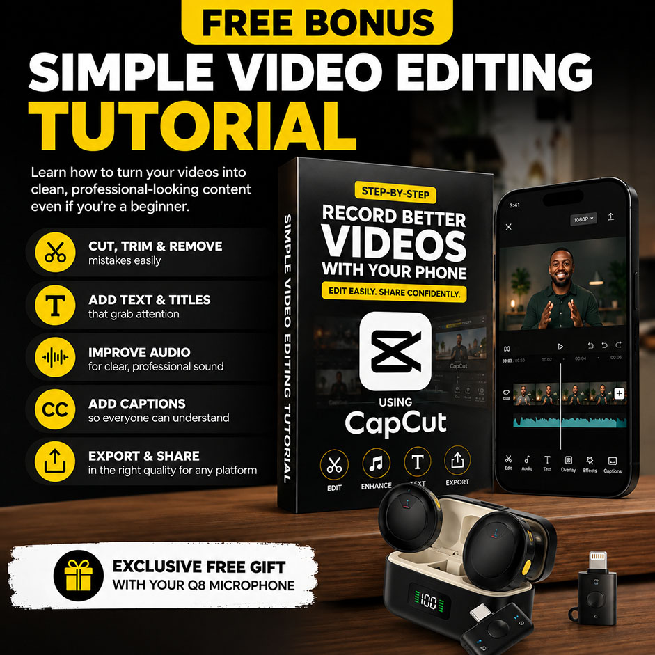 Free simple video editing tutorial included with the Q8 microphone