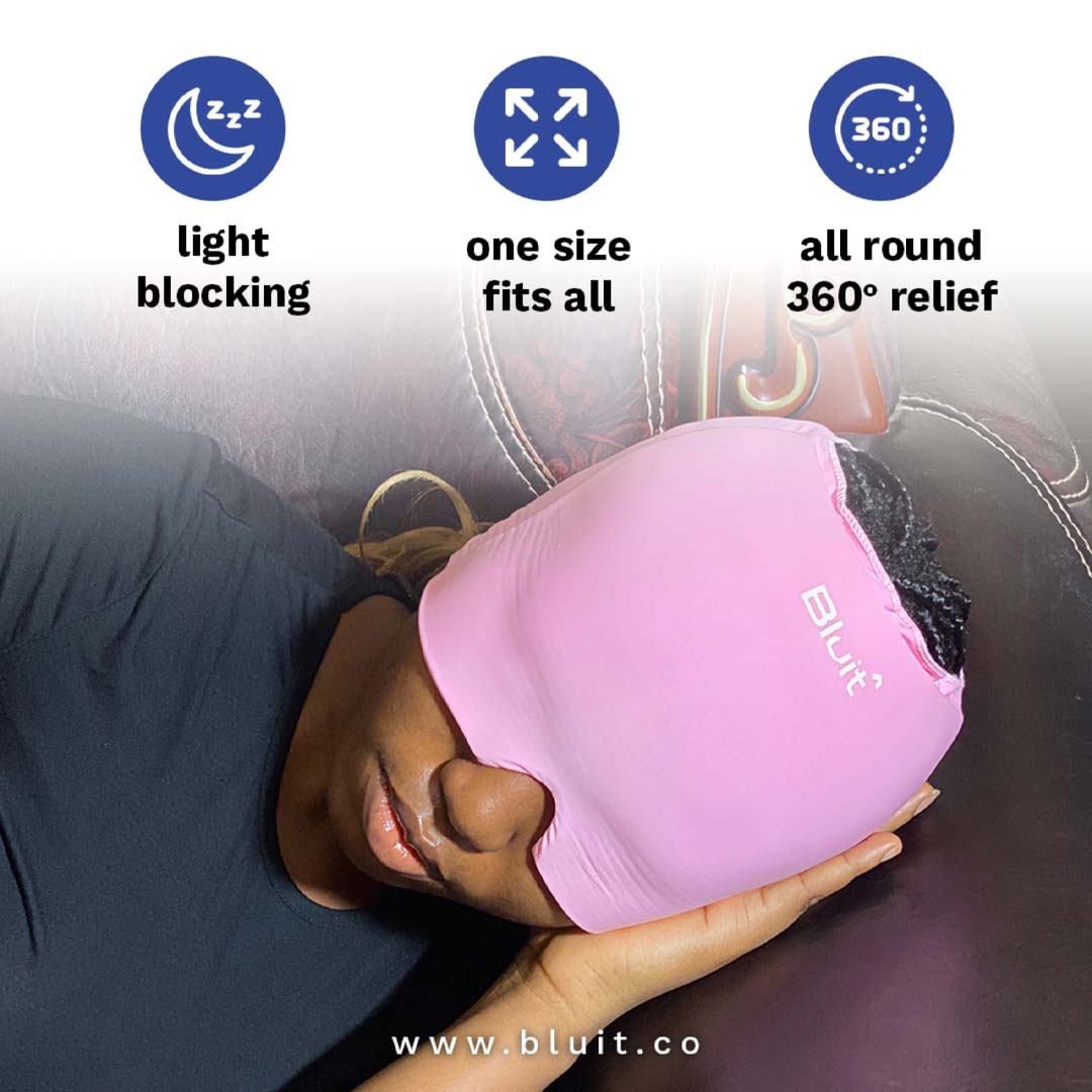 Woman resting with a Bluit Migraine Relief Cap